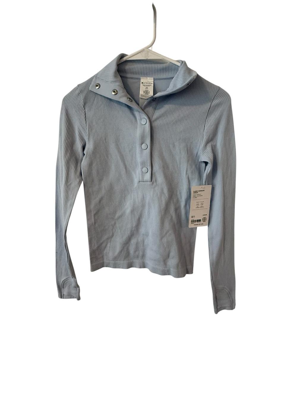 Flurry seamless Henley Light Blue Ribbed Snap-Front Long Sleeve Top NWT size XXS